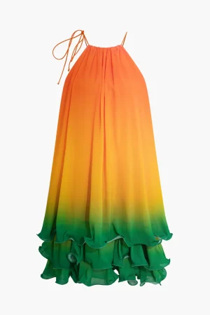 Ombre Layer Ruffle Mini Dress>MICAS Fashion