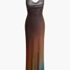 Ombre Mesh Cowl Neck Cross Strap Maxi Dress>MICAS Best