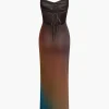 Ombre Mesh Cowl Neck Cross Strap Maxi Dress>MICAS Best