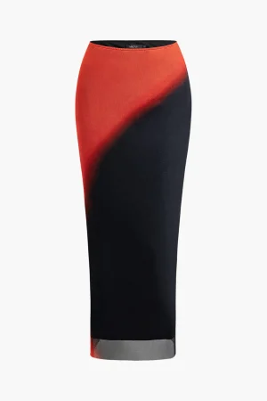Ombre Mesh Midi Skirt>MICAS Online