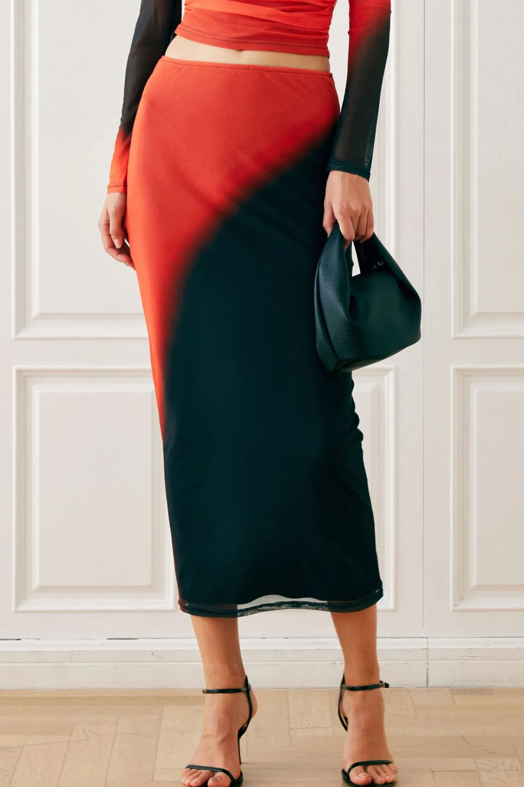 Ombre Mesh Midi Skirt>MICAS Online