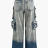 Ombre Multi Pocket Wide Leg Cargo Jeans>MICAS Discount