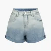 Ombre Print Button Zipper Denim Shorts>MICAS Hot