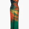 Ombre Print Cowl Neck Asymmetrical Slip Maxi Dress>MICAS Best
