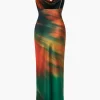 Ombre Print Cowl Neck Asymmetrical Slip Maxi Dress>MICAS Best