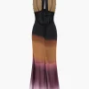 Ombre Print Mesh Backless Lace Sleeveless Maxi Dress>MICAS Online