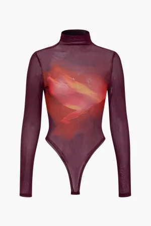Ombre Print Mesh Long Sleeve Bodysuit>MICAS Sale