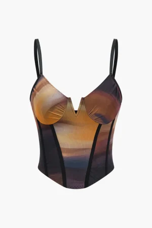 Ombre Print Mesh Slip Corset Waist Cami Top>MICAS Best