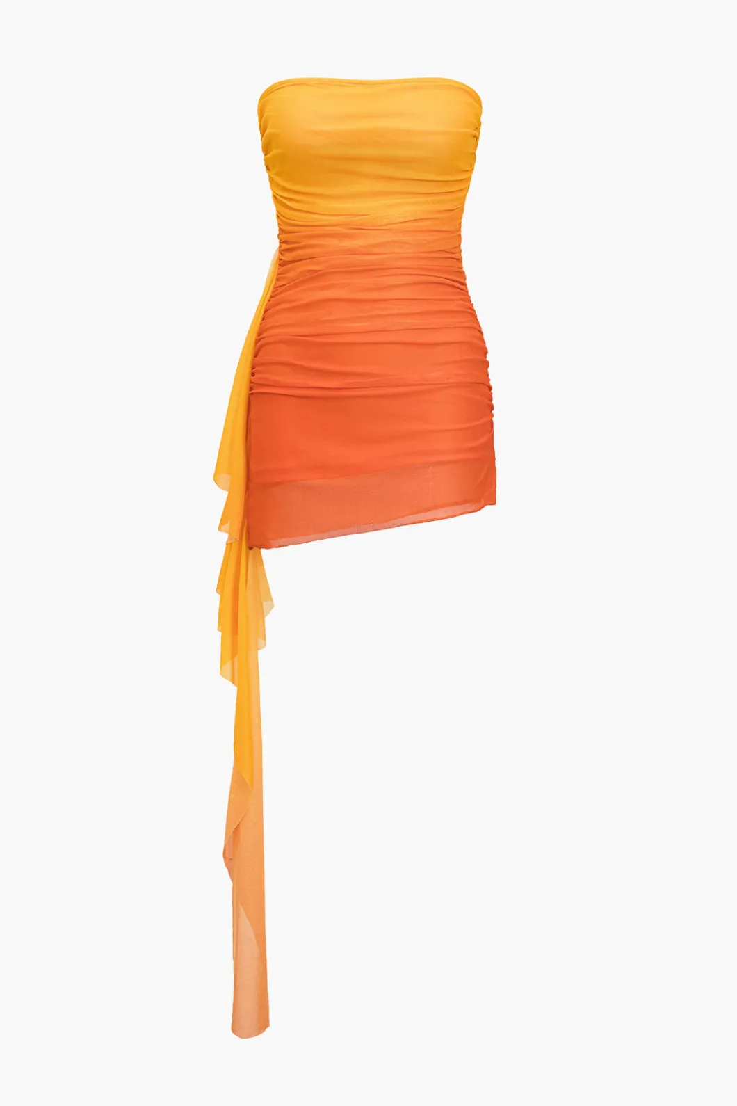 Ombre Print Ruffle Ruched Mini Dress>MICAS Clearance