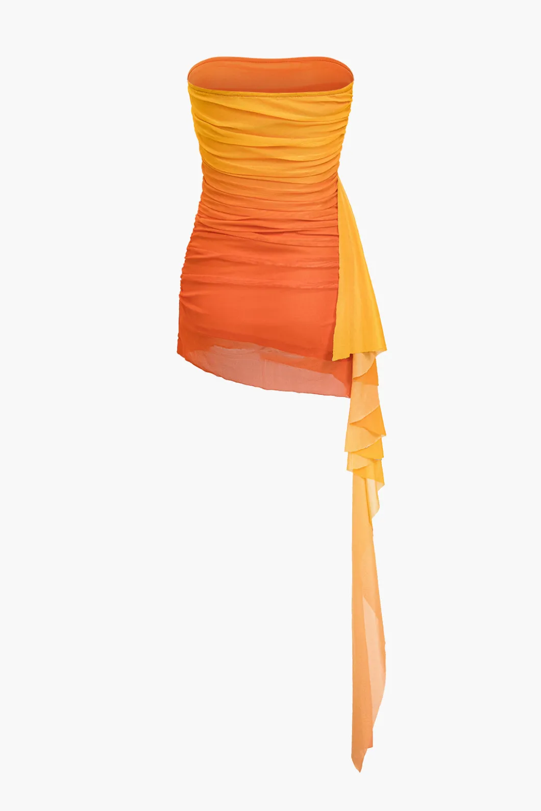 Ombre Print Ruffle Ruched Mini Dress>MICAS Clearance