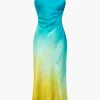 Ombre Print Satin Asymmetrical Maxi Dress>MICAS Discount