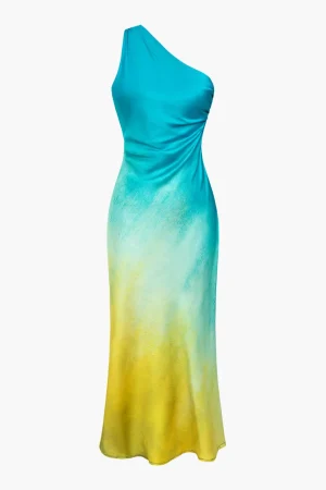 Ombre Print Satin Asymmetrical Maxi Dress>MICAS Discount