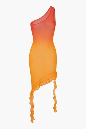 Ombre Ruffle One Shoulder Cover Up>MICAS Sale