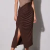 One Shouder Patchwork Ruched Slit Maxi Dress>MICAS Hot