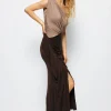 One Shouder Patchwork Ruched Slit Maxi Dress>MICAS Hot