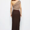 One Shouder Patchwork Ruched Slit Maxi Dress>MICAS Hot