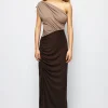 One Shouder Patchwork Ruched Slit Maxi Dress>MICAS Hot