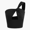 One Shoulder Cut Out Crop Tank Top>MICAS Online