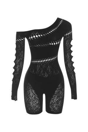 One Shoulder Cut Out Lace Romper>MICAS Hot