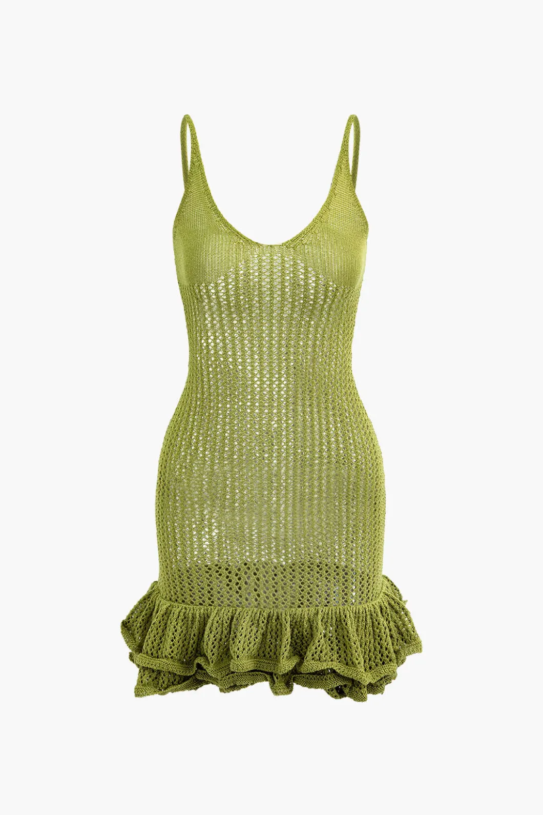 Open Knit Ruffle Hem Cami Mini Dress>MICAS New