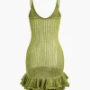 Open Knit Ruffle Hem Cami Mini Dress>MICAS New