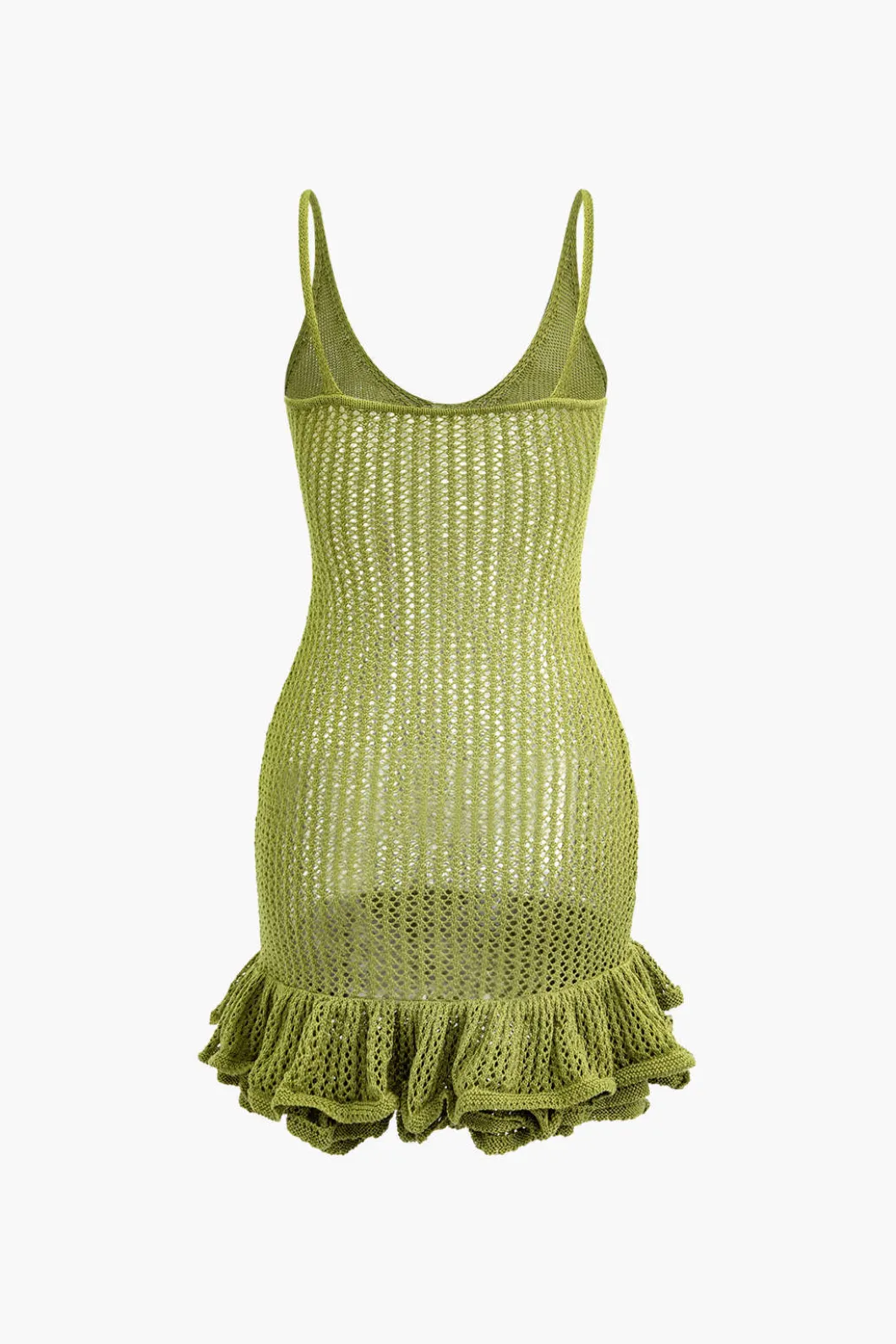 Open Knit Ruffle Hem Cami Mini Dress>MICAS New