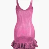 Open Knit Ruffle Hem Cami Mini Dress>MICAS New