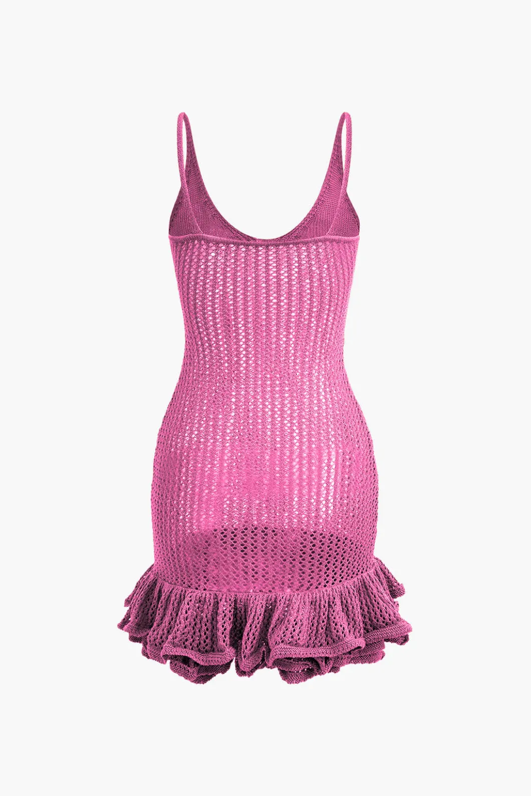 Open Knit Ruffle Hem Cami Mini Dress>MICAS New
