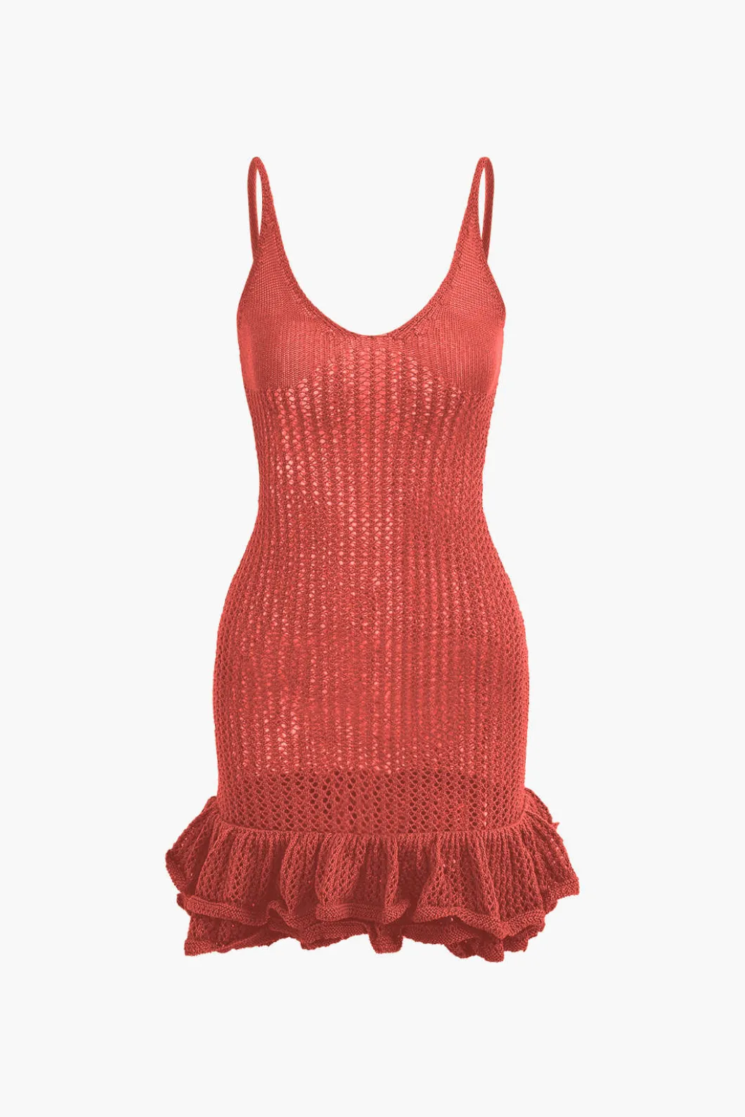Open Knit Ruffle Hem Cami Mini Dress>MICAS New