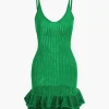 Open Knit Ruffle Hem Cami Mini Dress>MICAS New