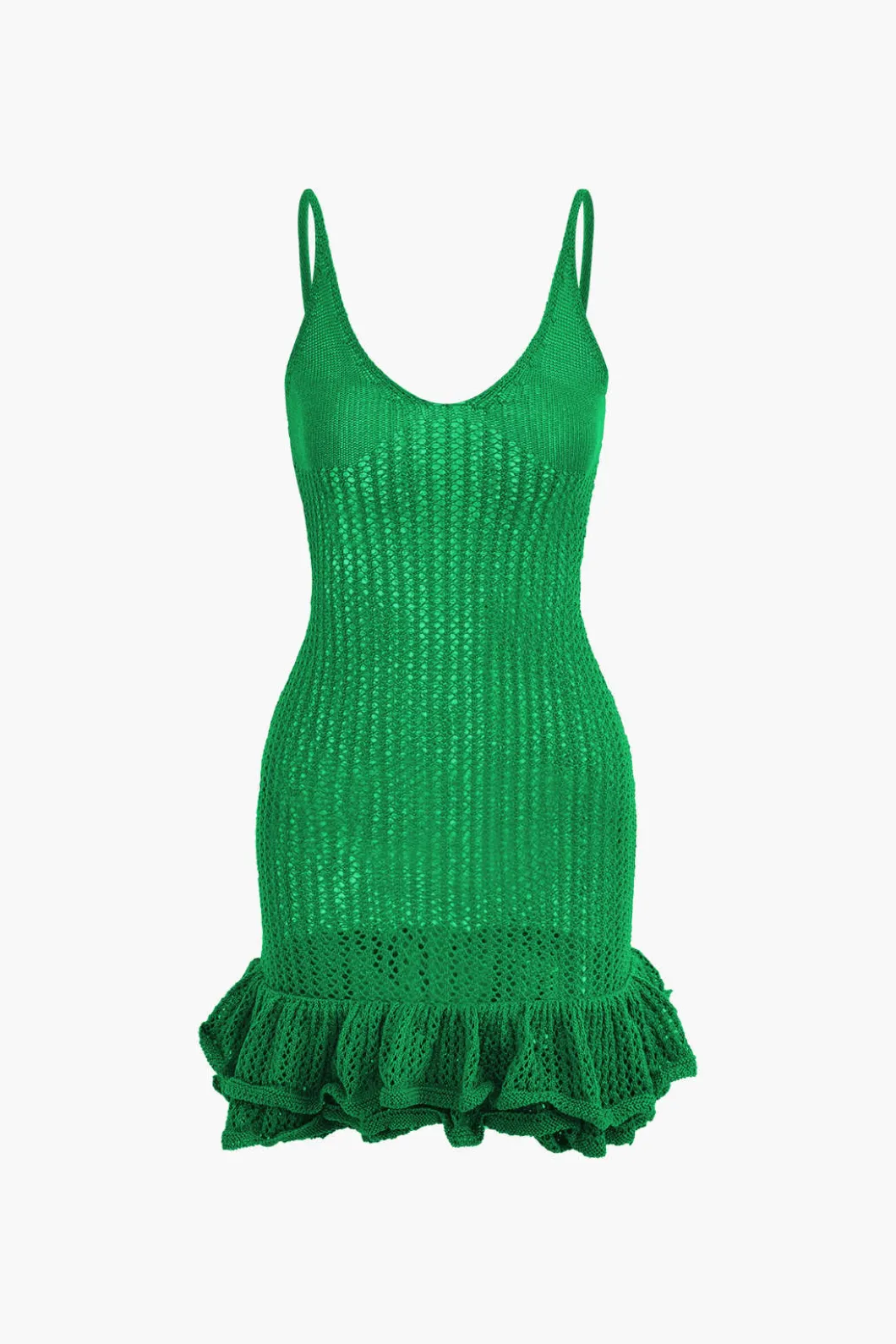 Open Knit Ruffle Hem Cami Mini Dress>MICAS New