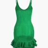Open Knit Ruffle Hem Cami Mini Dress>MICAS New