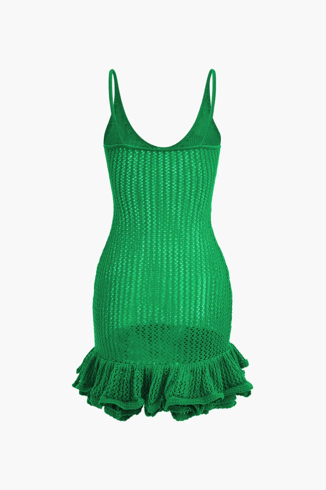 Open Knit Ruffle Hem Cami Mini Dress>MICAS New