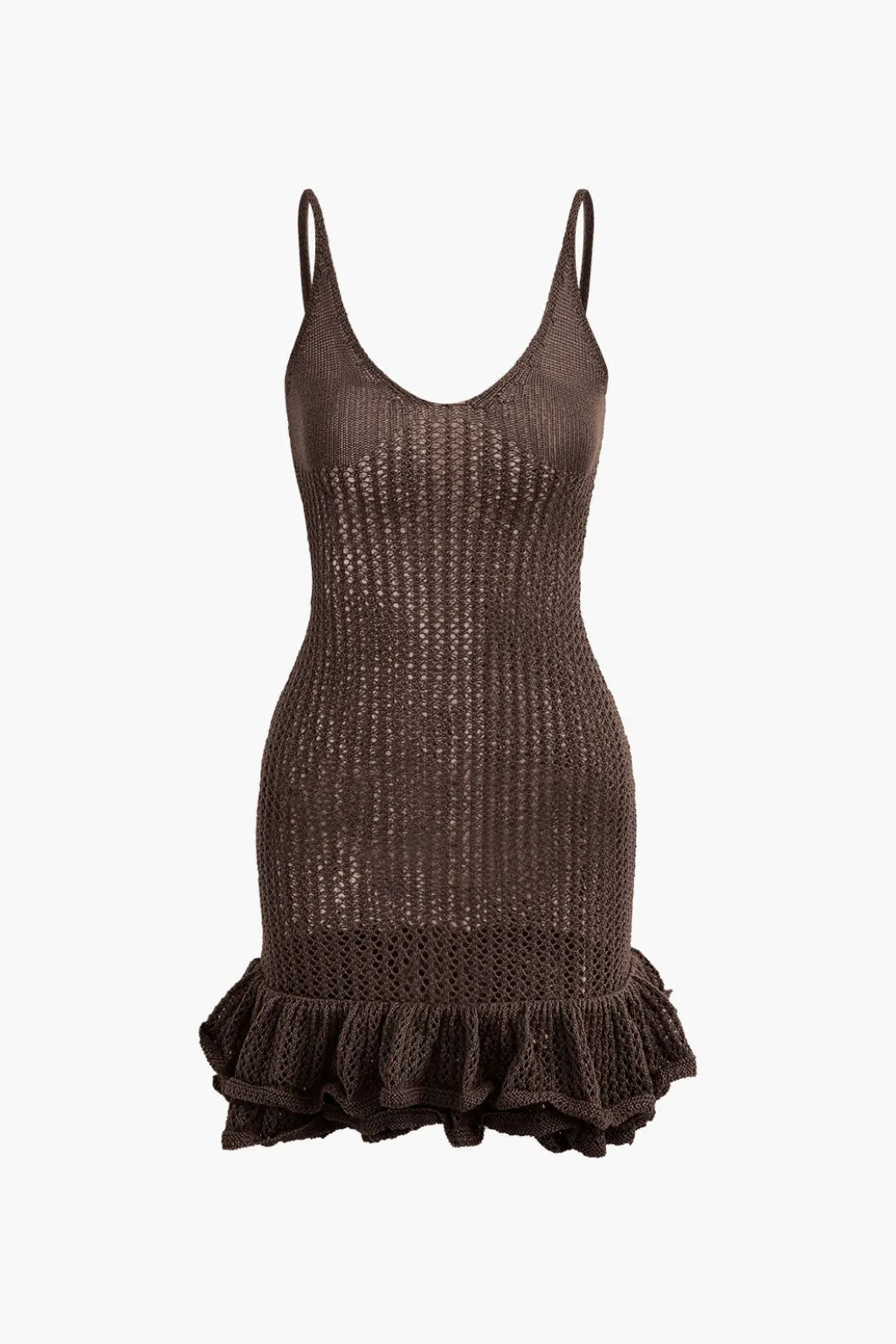Open Knit Ruffle Hem Cami Mini Dress>MICAS New