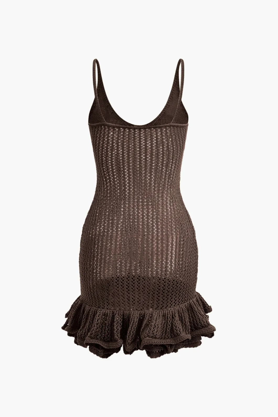 Open Knit Ruffle Hem Cami Mini Dress>MICAS New