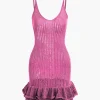 Open Knit Ruffle Hem Cami Mini Dress>MICAS New