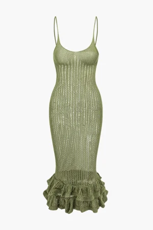 Open Knit Ruffle Hem Cami Midi Dress>MICAS Sale