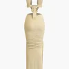 O-Ring Cut Out Ruched Maxi Dress>MICAS Hot