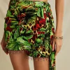Palm Leaf Print Fringe Knot Mini Skirt>MICAS Sale