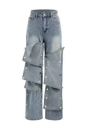 Patchwork Button Detail Jeans>MICAS Discount