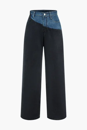 Patchwork Denim Color Block Zipper Jeans>MICAS Fashion