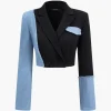 Patchwork Denim Notched Lapel Blazer And Skirt Set>MICAS New