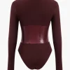 Patchwork Faux Leather Long Sleeve Bodysuit>MICAS Best