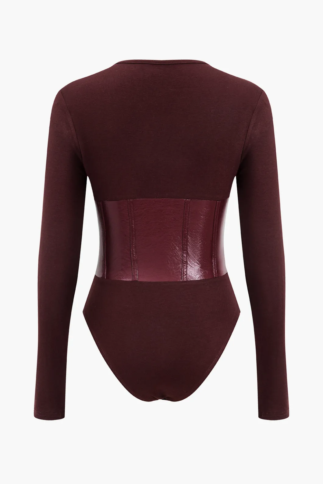 Patchwork Faux Leather Long Sleeve Bodysuit>MICAS Best
