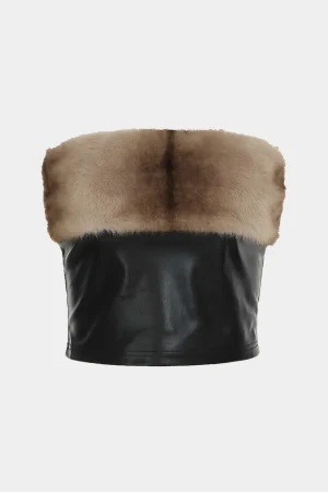 Patchwork Faux Leather Strapless Tube Top>MICAS Best