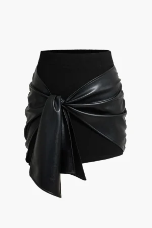Patchwork Faux Leather Tie Front Mini Skirt>MICAS Best