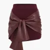 Patchwork Faux Leather Tie Front Mini Skirt>MICAS Best