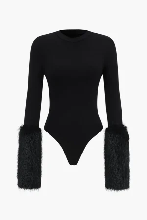 Patchwork Fur Long Sleeve Bodysuit>MICAS Hot