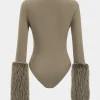 Patchwork Fur Long Sleeve Bodysuit>MICAS Hot