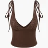 Patchwork Lace Tie V-neck Cami Top>MICAS Clearance